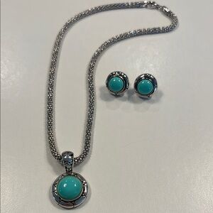 Italian Vintage 925 Sterling Silver Turquoise Necklace & Earrings Set